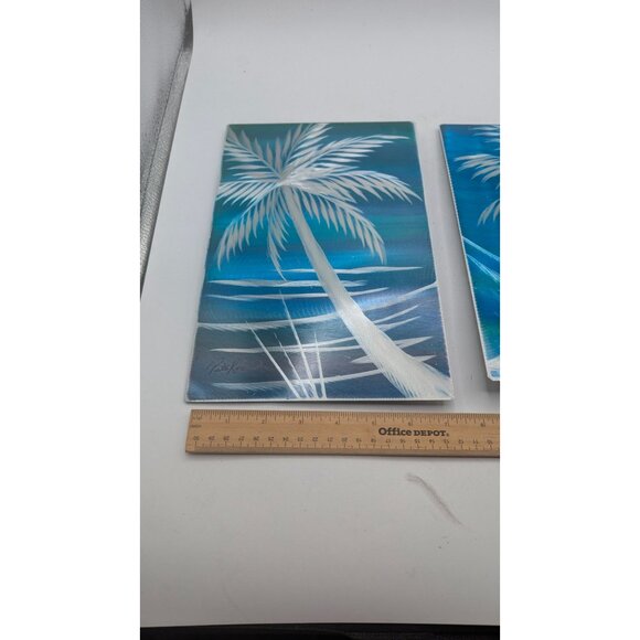 Tropical Palm Tree Metal Wall Art Set - Signed By Artist  Pete Koza- 12" x 8" - - Picture 5 of 11